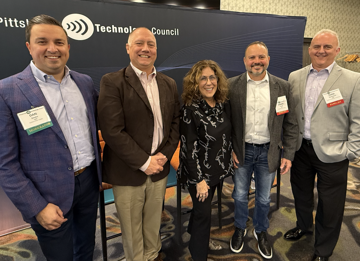 Pictured from left: Dan Desk, Echelon Risk + Cyber; Tom Dugas, Duquesne University; Audrey Russo, Pittsburgh Technology Council; Dan Farrah, Duquesne Light; and Todd Porterfield, PJ Dick – Trumbull – The Lindy Group.