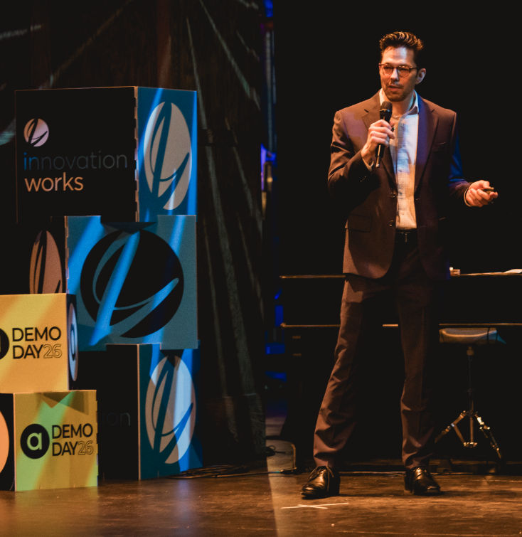 Medmiro Founder Tyler Mirnuck making his debut pitch at Demo Day.