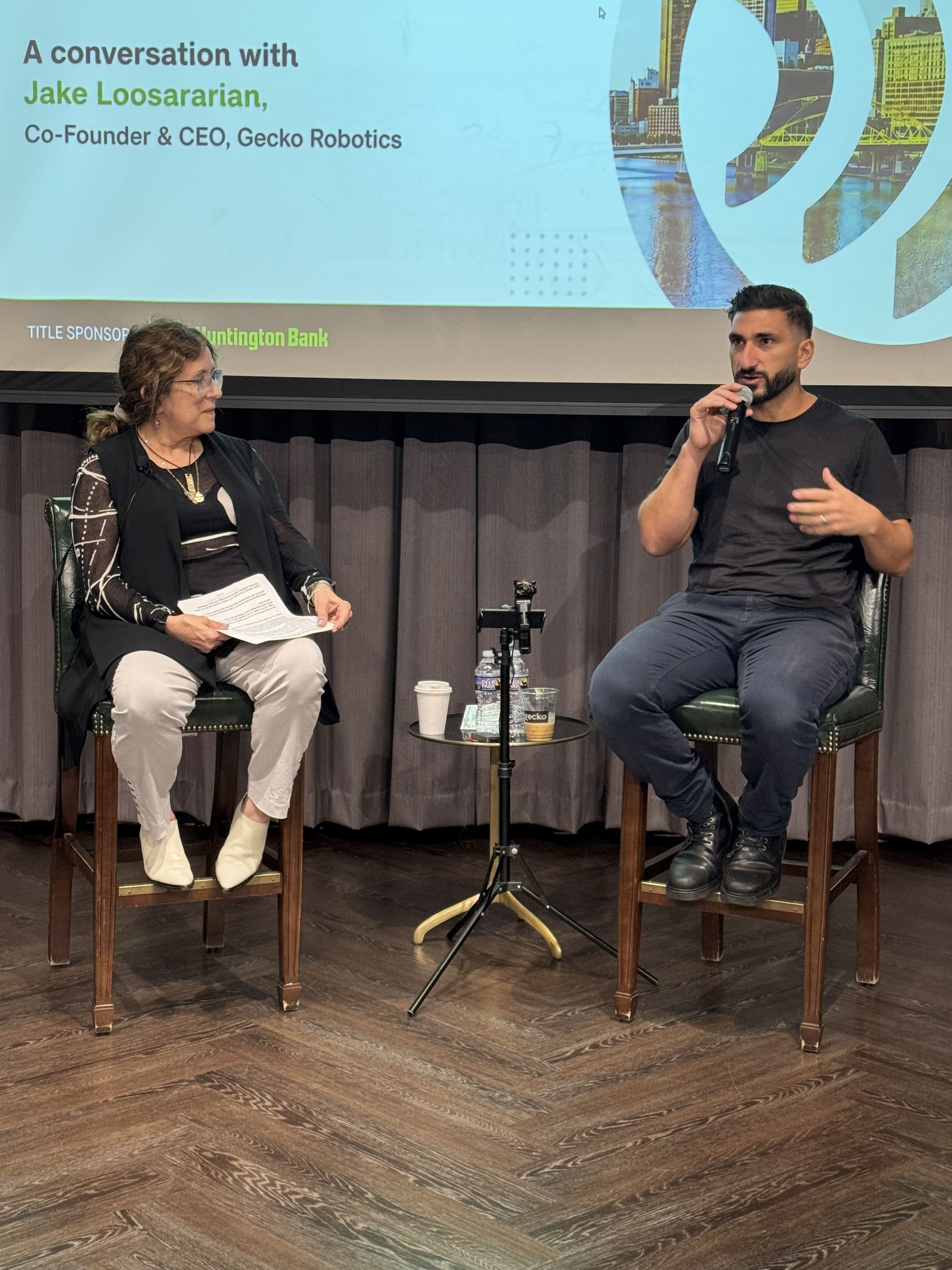 Jake Loosararian with Tech Council CEO Audrey Russo at the Huntington Bank Breakfast Briefing.