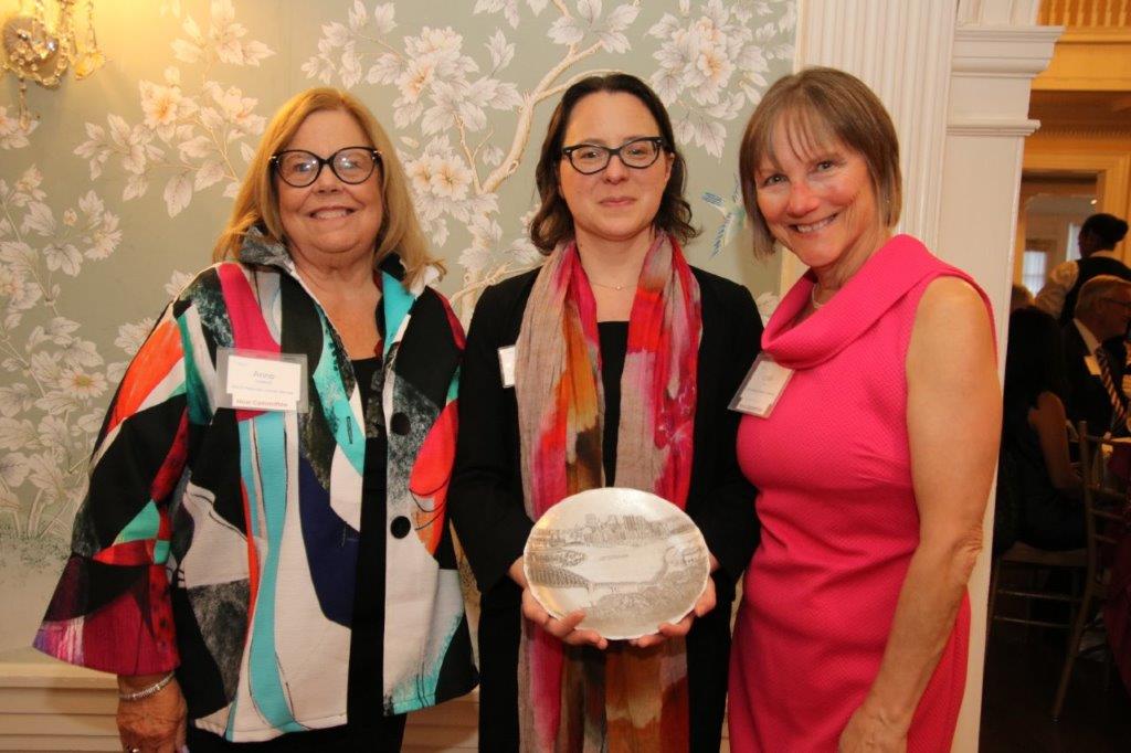 Anne Crawford (left) and Linda Thier, Co-Presidents of ARCS Pittsburgh along with Elisabeth Gilmore (center), the first recipient of an ARCS Pittsburgh Chapter Scholar Award (CMU 2004-2006) at the 20th Anniversary Celebration. 