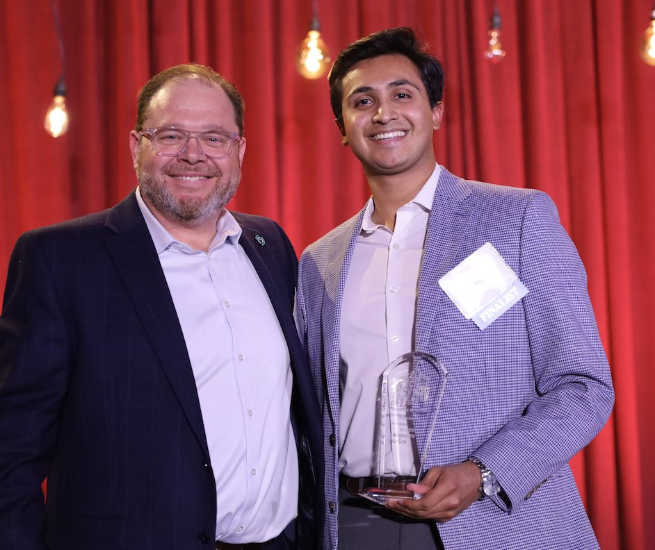 engen's Chris Atkinson with Moodr's Arya Satish.